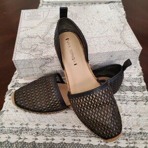 Via Spiga Flat Dark-Blue studded D'Orsay leather Espadrilles, Size 9.5